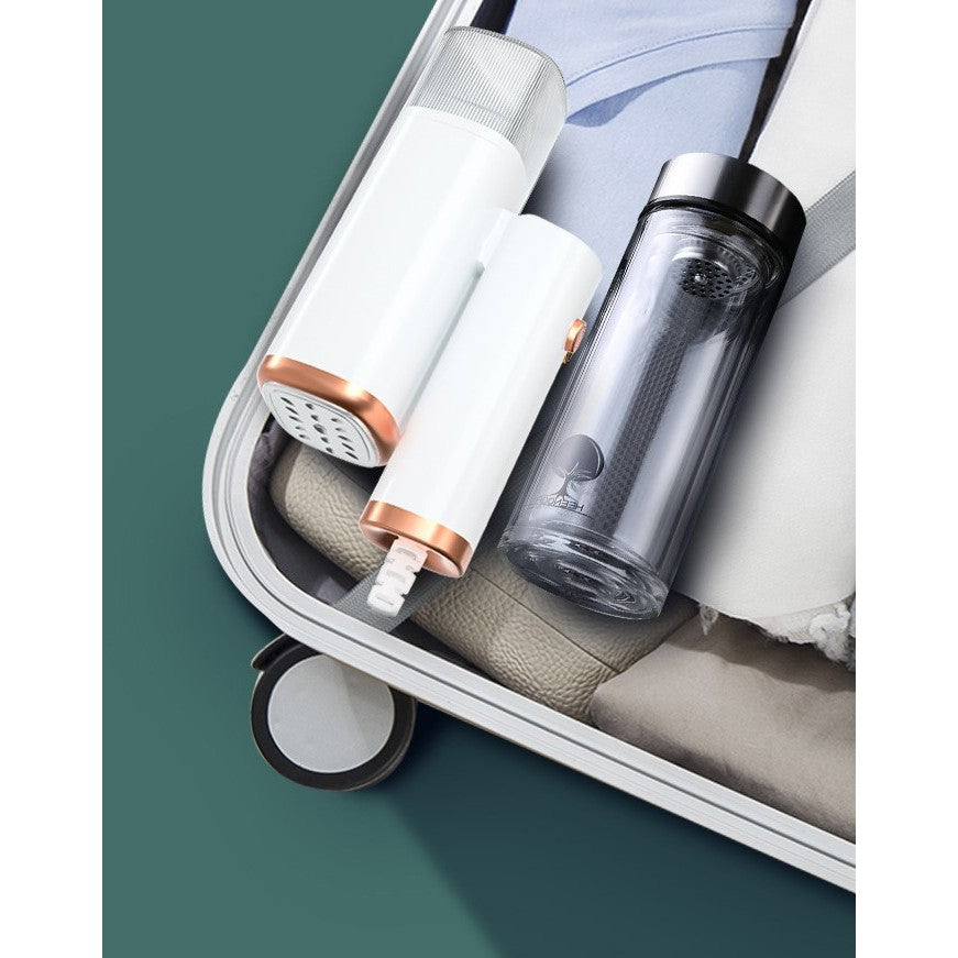 Aparat de Calcat Vertical Portabil cu Abur, Vivimall, Putere 1000W, Rezervor de 100 ml, Priza, Functie Anti Calcar si Auto Curatare, Pliabil, 15x17x7.5 cm, Alb