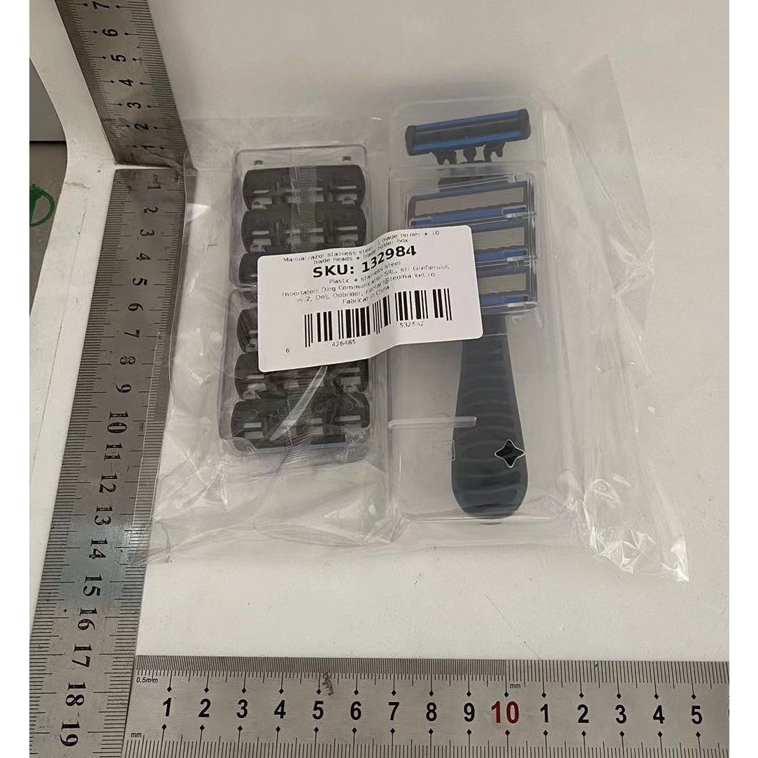 Aparat de Ras Manual, Flippy, din Otel Inoxidabil, Suport Lama + 10 Capete de Schimb Incluse, Cutie pentru Lame, Negru