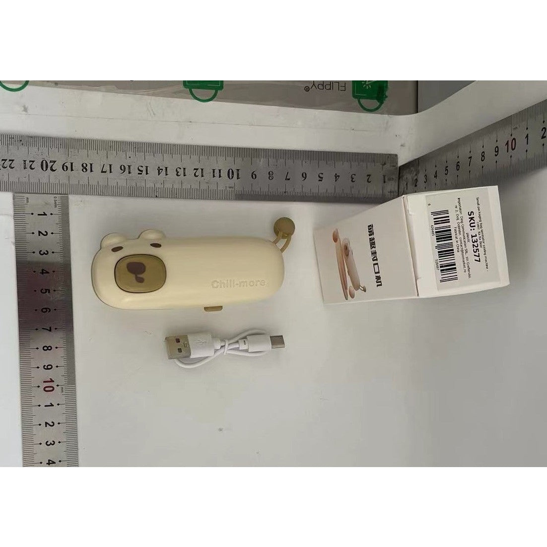 Aparat de Sigilat Ambalaje, Vivimall, Incarcare USB Tip C, 400 mAh, 10.2 x 3.7 x 4.3 cm, Model Ursulet, Maro