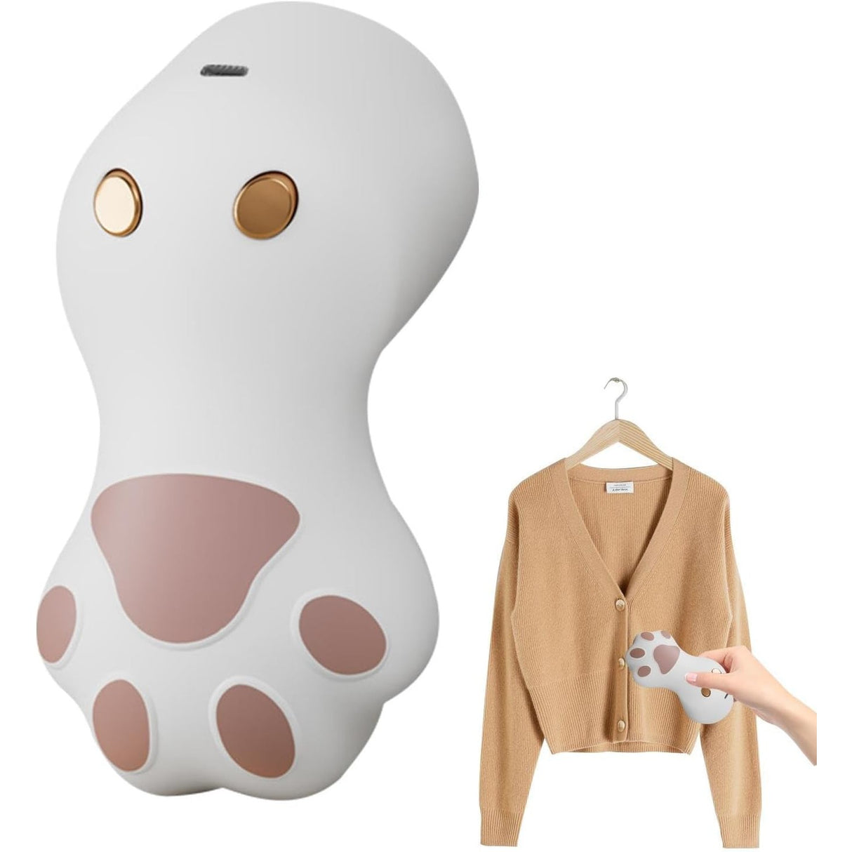 Aparat Pentru Curatat Scame, Par Si Praf, Pentru Diferite Tipuri De Material, Incarcare Usb Type-C, Model Labuta De Pisica, 14X7X7.5 Cm, Alb-Roz - vivimall.ro