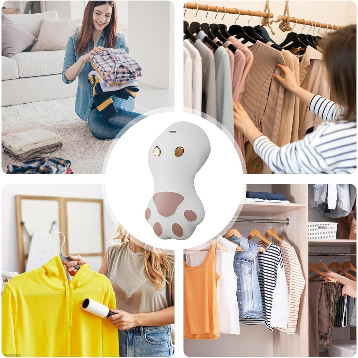 Aparat pentru Curatat Scame, Par Si Praf, Vivimall, Pentru Diferite Tipuri De Material, Incarcare USB Type-C, Model Labuta de Pisica, 14x7x7.5 cm, Alb-Roz - vivimall.ro