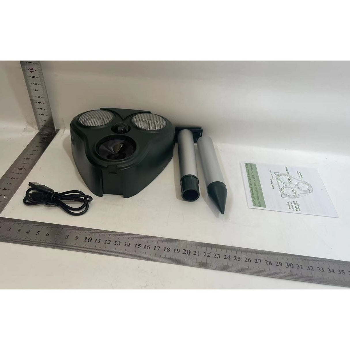 Aparat Solar LED cu Ultrasunete, Vivimall, Repelent pentru Animale Mari si Mici, Lumina Rosie si Alba, Anti Rozatoare, Anti Insecte, Frecventa 13.5KHZ-65 KHZ, Senzor PIR, 13 x 14.7 x 24.5 cm, Verde