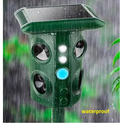 Aparat Solar LED cu Ultrasunete, Vivimall, Repelent pentru Animale Mari si Mici, Lumina Rosie si Alba, Anti Rozatoare, Anti Insecte, Frecventa 13.5KHZ-45.5KHZ, Senzor PIR, 15.5 x 15.4 x 26.2 cm, Verde - vivimall.ro
