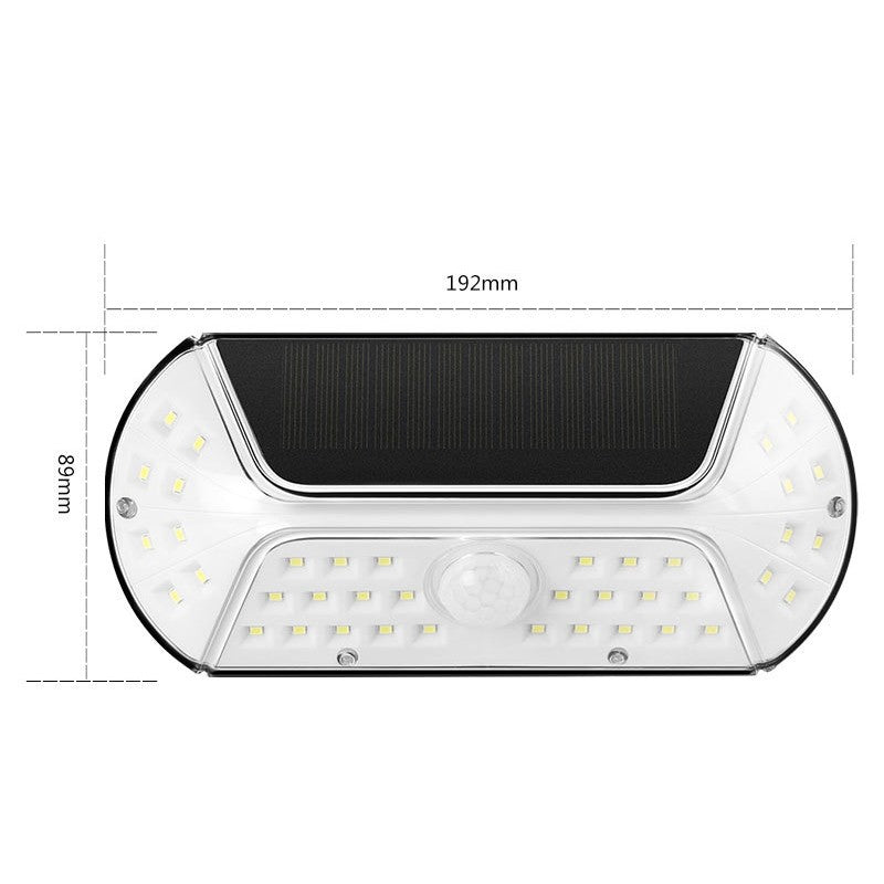 Aplica solara LED SMD pentru perete Vivimall, cu senzor de miscare, dreptunghiulara, IP44, luminozitate mare 40 LED-uri, 3.7V, 1200mah, autonomie 8 ore, 19.2 x 8.9 cm, alb rece