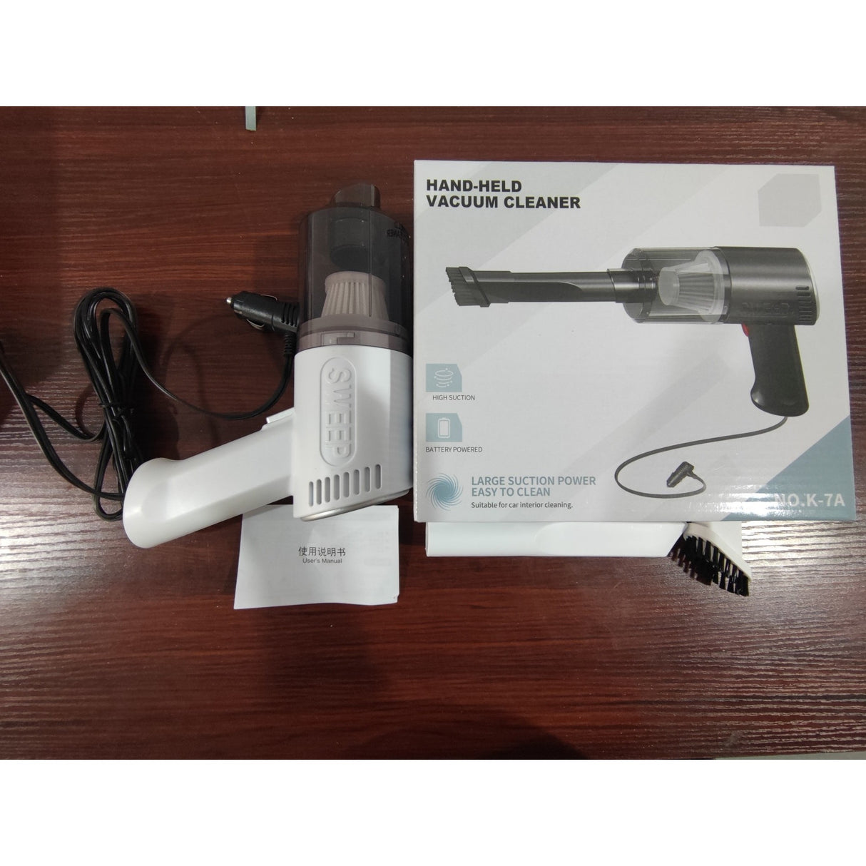 Aspirator Portabil Auto, Vivimall, Tip Pistol K7A, Pentru Casa si Masina, Cablu Auto, 36 x 17 cm, Alb