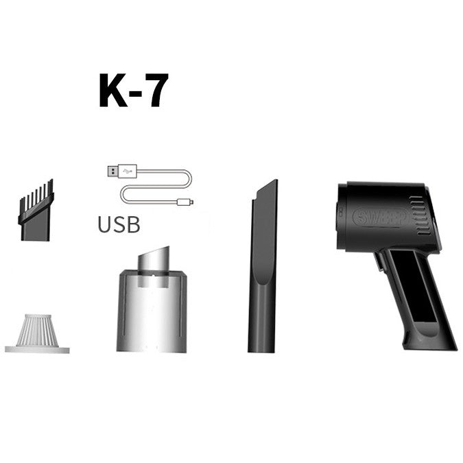 Aspirator Portabil Fara Fir, Vivimall, Tip Pistol K7, Pentru Casa si Masina, Incarcare USB, Autonomie 30 Min, 36 x 17 cm, Negru - vivimall.ro