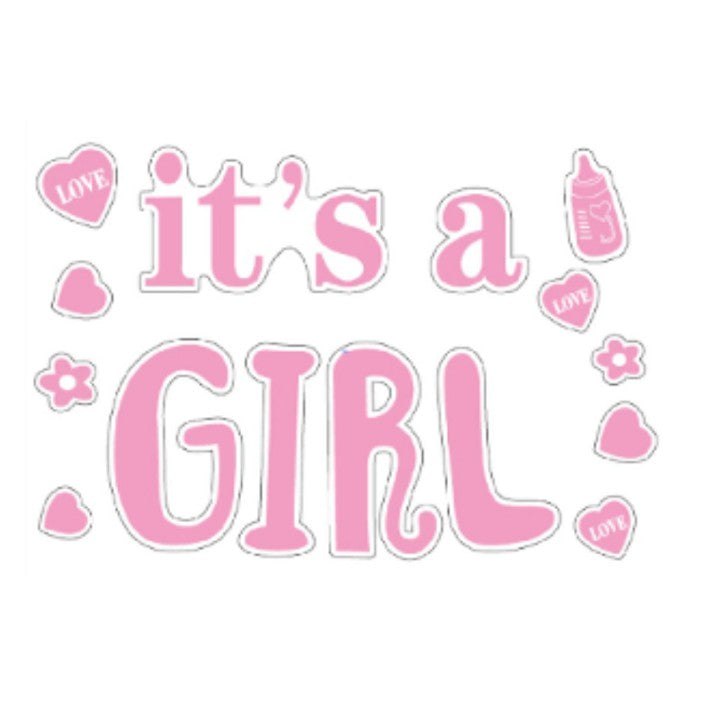 Sticker Autocolant, Vivimall, Tematica Gender Reveal, Model Scris It's a Girl, 19.5x27.5 cm, Roz - vivimall.ro