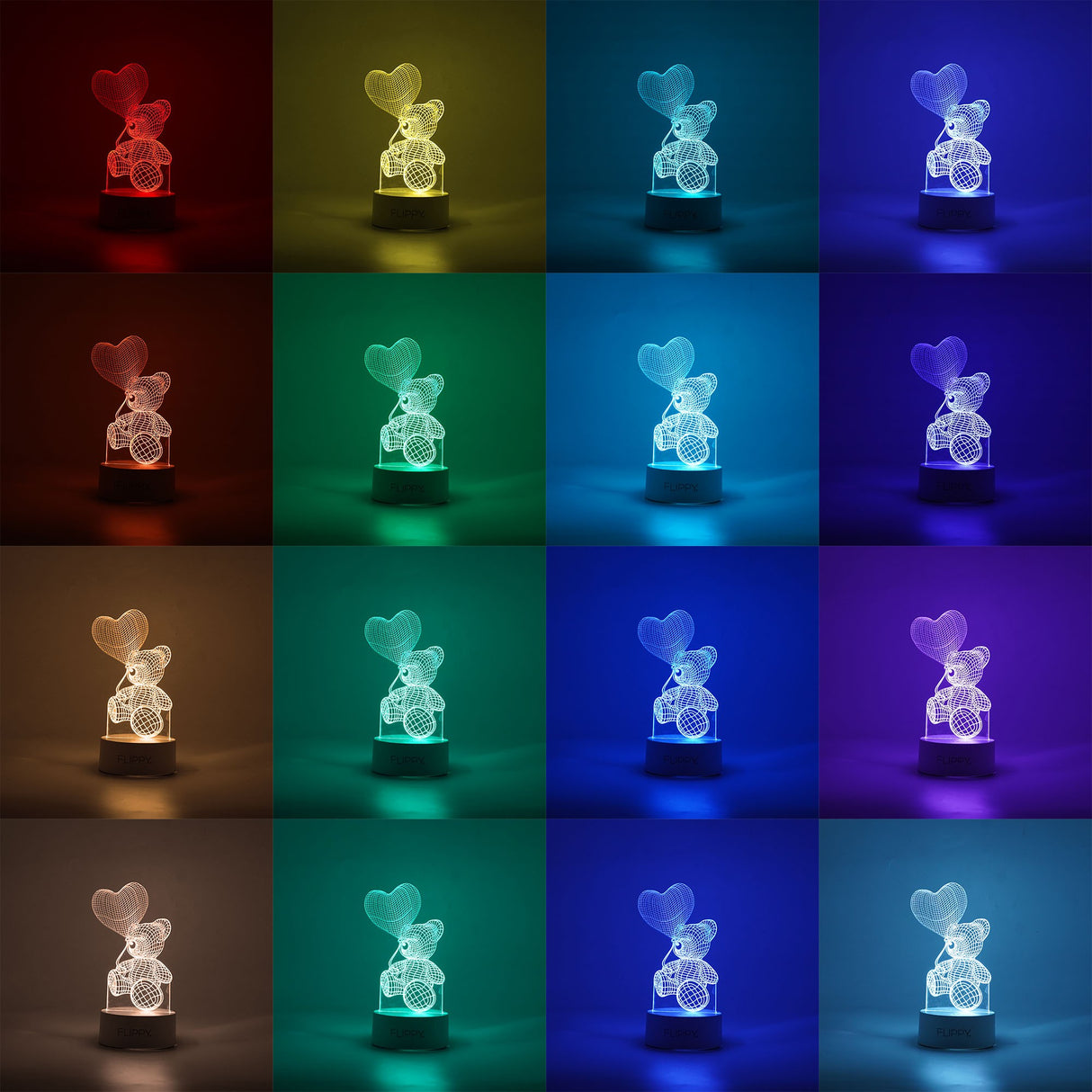 Lampa LED decorativa, Vivimall, 3D, Ursulet cu balon inima, cu telecomanda, doua moduri de alimentare USB si baterii, 20 cm inaltime, din material acril si lumina multicolora, alb - vivimall.ro