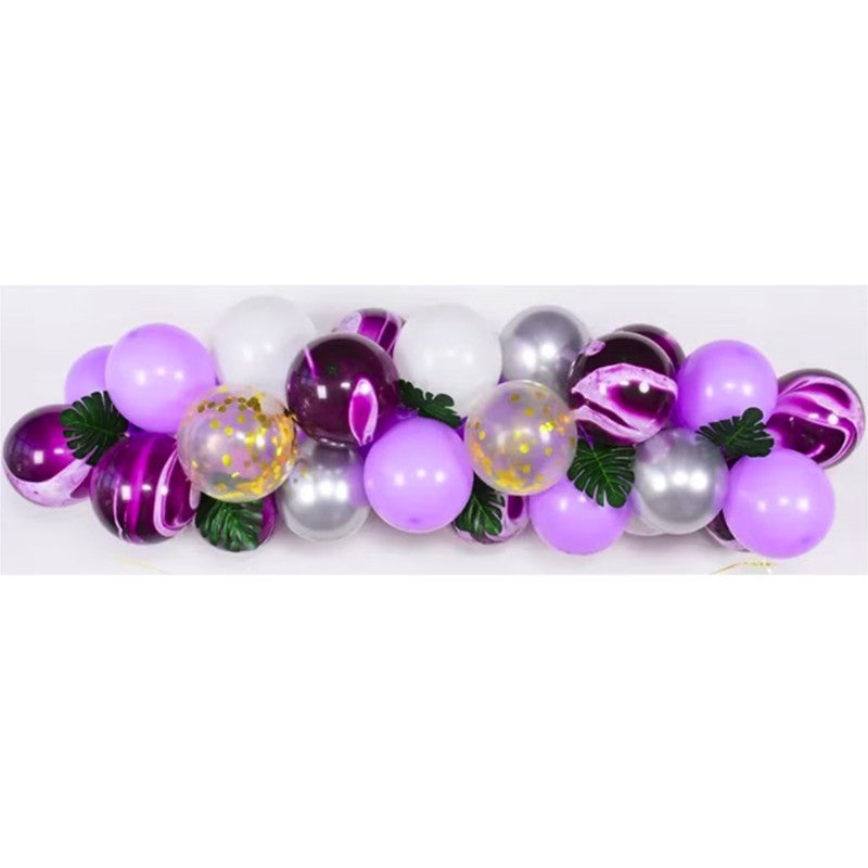 Baloane decorative din Latex si Banner Happy Birthday, Vivimall, Model Aniversare, Set 37 de Piese, Mov, Argintiu, Alb