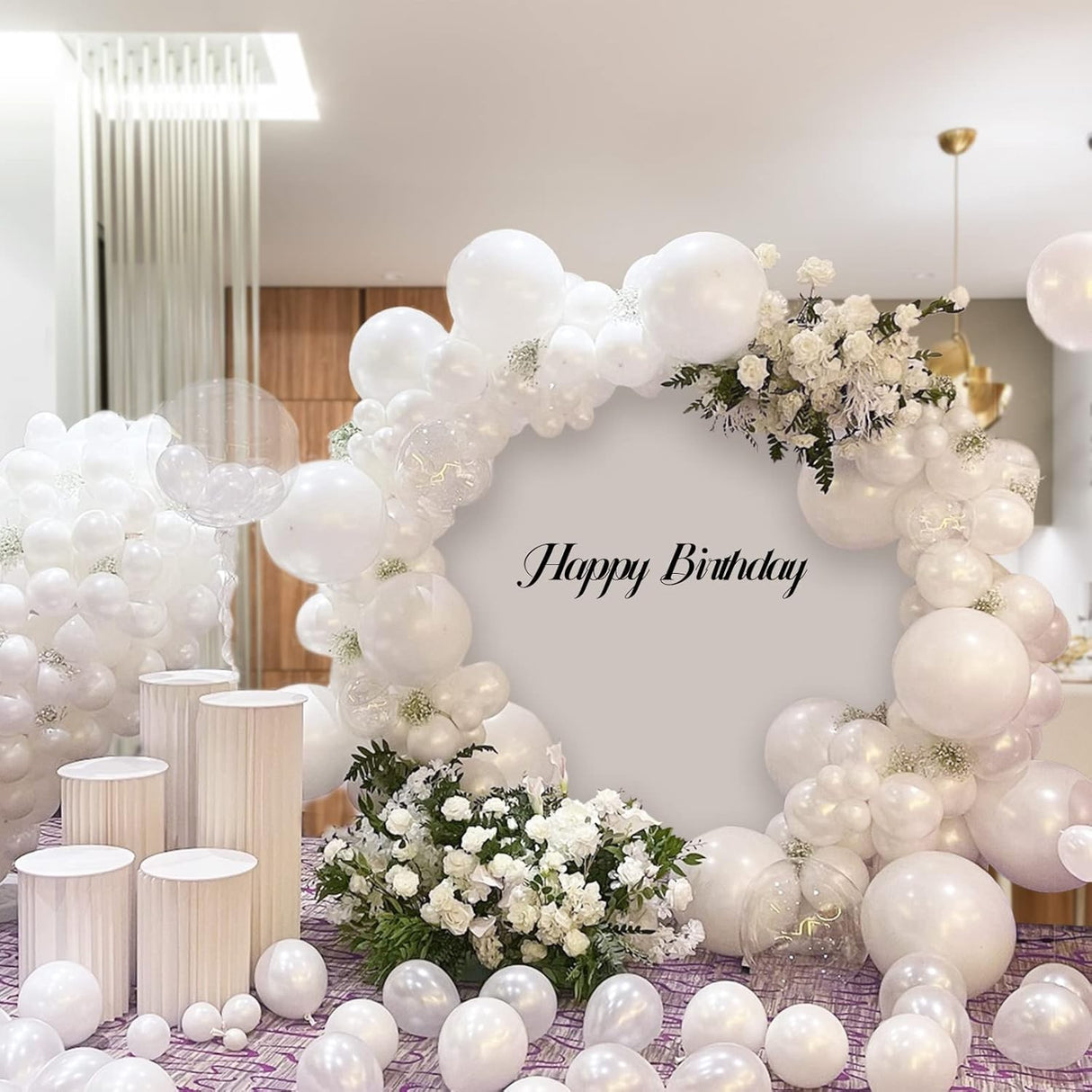 Baloane din Latex pentru Arcada, Vivimall, Set din 120 baloane, Model Party, Botez, Pai transparent si adeziv inclus in cutie, 23 cm, Alb