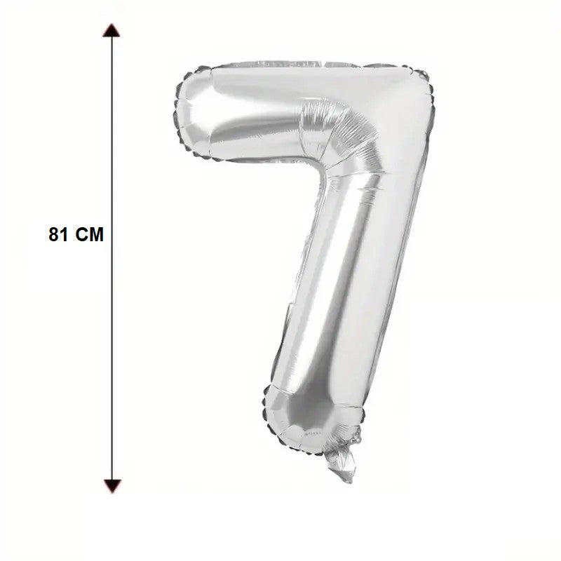 Balon din Folie Flippy, Cifra 7, 81 cm, Pentru Aer sau Heliu, Bulk, Argintiu - vivimall.ro