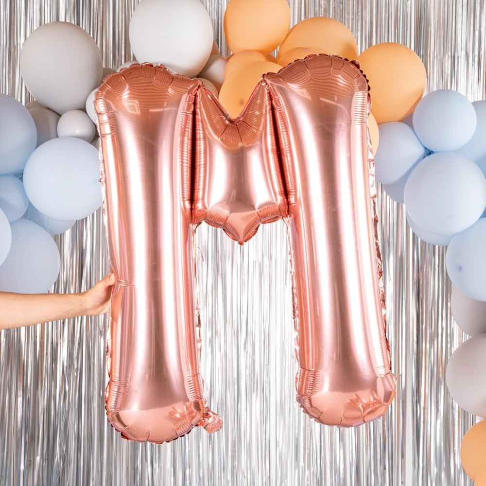 Balon Folie Metalizata Litera M, Vivimall, 100 cm, Umflati cu Heliu sau Aer, Ambalaj Individual, Pai inclus, Rose Gold - vivimall.ro