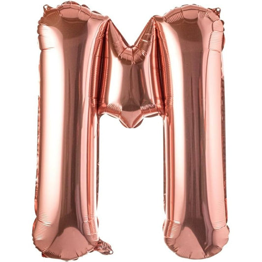 Balon Folie Metalizata Litera M, Flippy, 100 cm, Umflati cu Heliu sau Aer, Ambalaj Individual, Pai inclus, Rose Gold