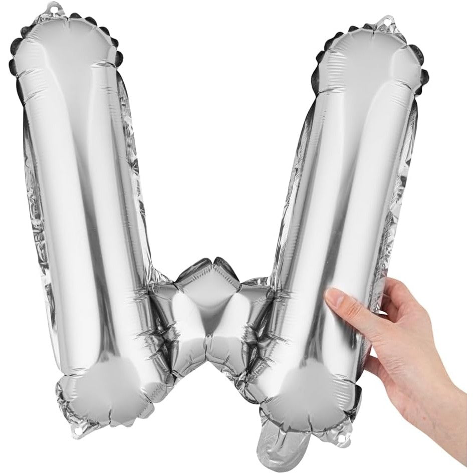 Balon Folie Metalizata Litera W, Vivimall, 80 cm, Umflati cu Heliu sau Aer, Ambalaj Individual, Pai inclus, Argintiu - vivimall.ro