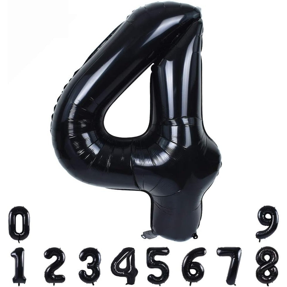 Balon din Folie Metalizata, Vivimall, Figurina Cifra, Tema Aniversare 100 cm, Ambalaj Individual, Pai inclus, Umflare cu Aer sau Heliu, Negru, Cifra 4 - vivimall.ro