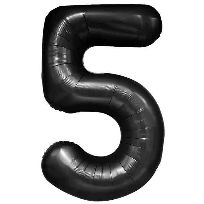 Balon din Folie Metalizata, Vivimall, Figurina Cifra, Tema Aniversare 100 cm, Ambalaj Individual, Pai inclus, Umflare cu Aer sau Heliu, Negru, Cifra 5 - vivimall.ro