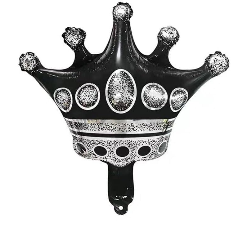 Balon din Folie Metalizata Vivimall, Figurina Cifra si Coroana, Scris Happy Birthday, Tema Aniversare 100 cm, Ambalaj Individual, Pai inclus, Umflare cu Aer sau Heliu, Negru, Cifra 1