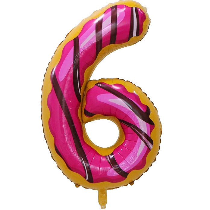 Balon din Folie Metalizata Vivimall, Figurina Cifra, Imprimeu Gogosi, Tema Aniversare 100 cm, Ambalaj Individual, Pai inclus, Umflare cu Aer sau Heliu, Multicolor, Cifra 6