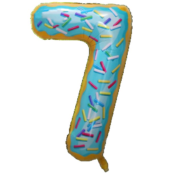 Balon din Folie Metalizata Vivimall, Figurina Cifra, Imprimeu Gogosi, Tema Aniversare 100 cm, Ambalaj Individual, Pai inclus, Umflare cu Aer sau Heliu, Multicolor, Cifra 7