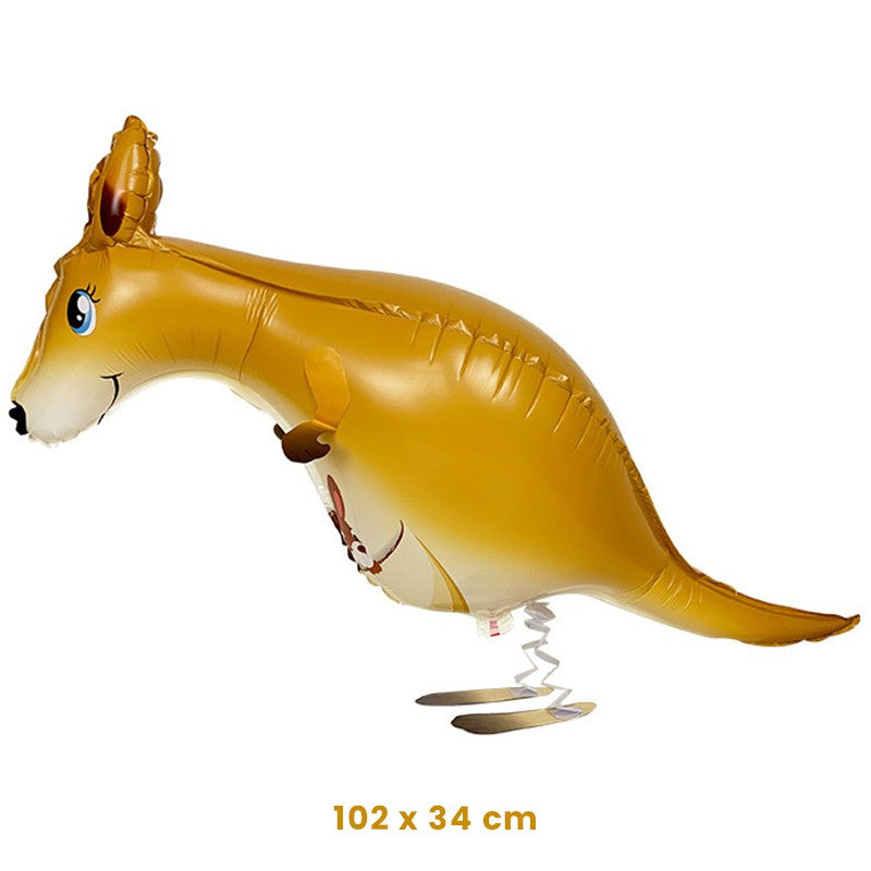 Balon din Folie Metalizata, Vivimall, Figurina Animata, Model Cangur, 102x34 cm, Ambalaj Individual, Pai Inclus, Umflare cu Aer sau Heliu, Maro