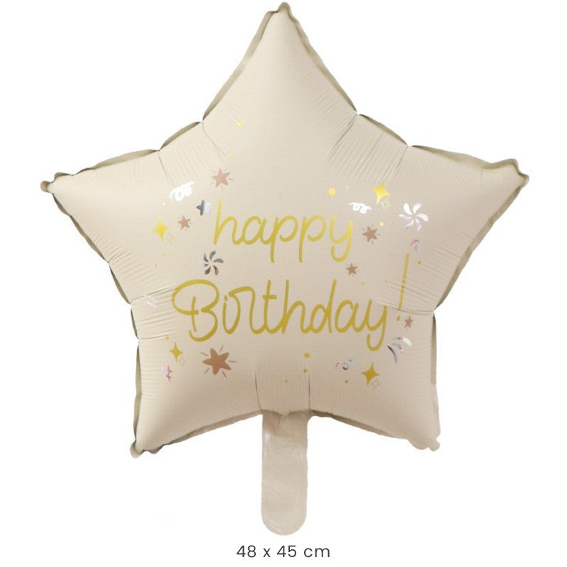 Balon din Folie Metalizata, Flippy, Figurina Animata, Model Stea, 45 cm, Ambalaj Individual, Pai Inclus, Umflare cu Aer sau Heliu, Bej