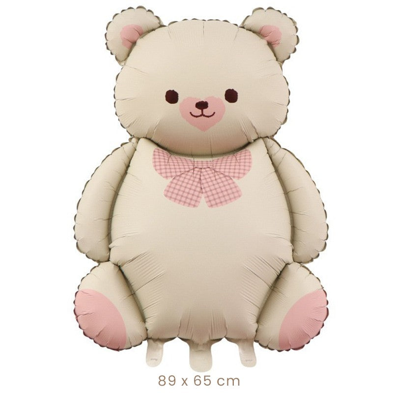 Balon din Folie Metalizata, Vivimall, Figurina Animata, Model Ursulet, 89 x 65 cm, Ambalaj Individual, Pai Inclus, Umflare cu Aer sau Heliu, Bej Sampanie