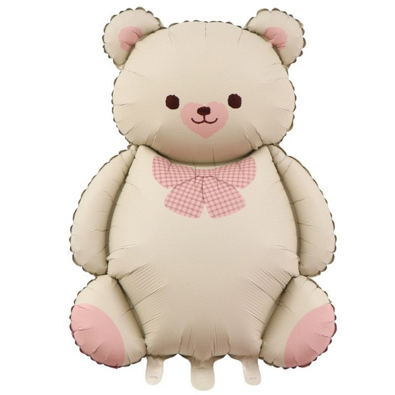 Balon din Folie Metalizata, Vivimall, Figurina Animata, Model Ursulet, 89 x 65 cm, Ambalaj Individual, Pai Inclus, Umflare cu Aer sau Heliu, Bej Sampanie