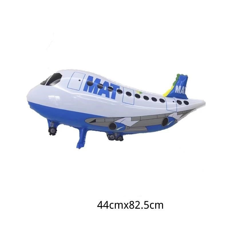 Balon din Folie Metalizata, Vivimall, Figurina Avion, Tema Aeronava, 44x82.5 cm, Ambalaj Individual, Pai Inclus, Umflare cu Aer sau Heliu, Alb