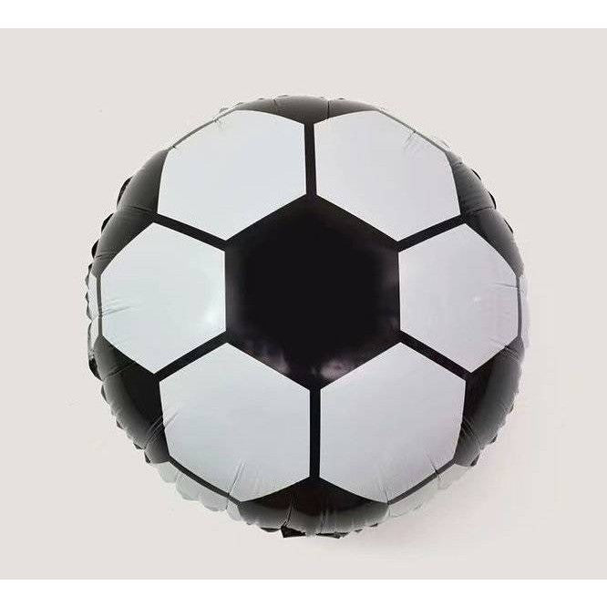 Balon din Folie Metalizata, Flippy, Figurina Cerc, Model Minge de Fotbal, Tematica Sport, 45 cm, Ambalaj Individual, Pai Inclus, Umflare cu Aer sau Heliu, Alb-Negru