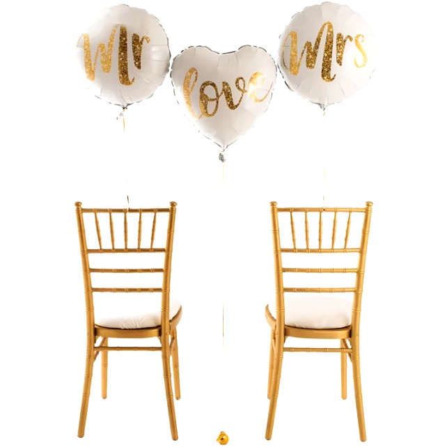 Balon din Folie Metalizata, Flippy, Figurina Cerc, Model MR, Tematica Nunta, 45 cm, Ambalaj Individual, Pai Inclus, Umflare cu Aer sau Heliu, Alb