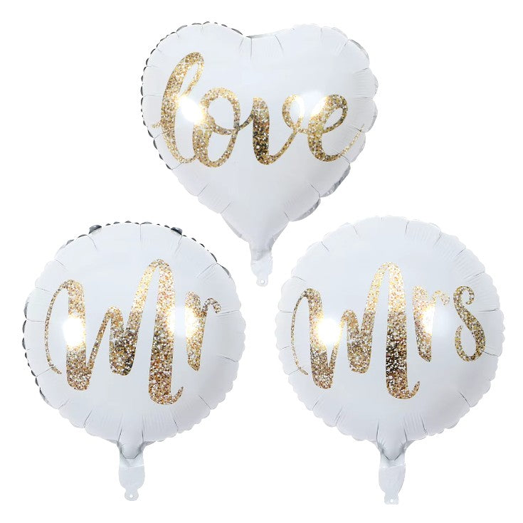 Balon din Folie Metalizata, Flippy, Figurina Cerc, Model MR, Tematica Nunta, 45 cm, Ambalaj Individual, Pai Inclus, Umflare cu Aer sau Heliu, Alb