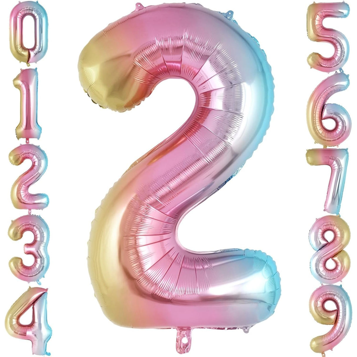 Balon din Folie Metalizata Vivimall, Figurina Cifra Gradient, Tema Aniversare 40 cm, Ambalaj Individual, Pai inclus, Umflare cu Aer sau Heliu, Multicolor, Cifra 2
