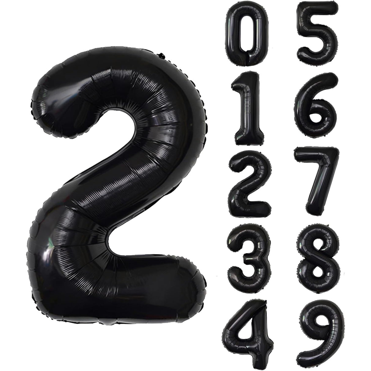 Balon din Folie Metalizata, Vivimall, Figurina Cifra, Tema Aniversare 100 cm, Ambalaj Individual, Pai inclus, Umflare cu Aer sau Heliu, Negru, Cifra 2 - vivimall.ro