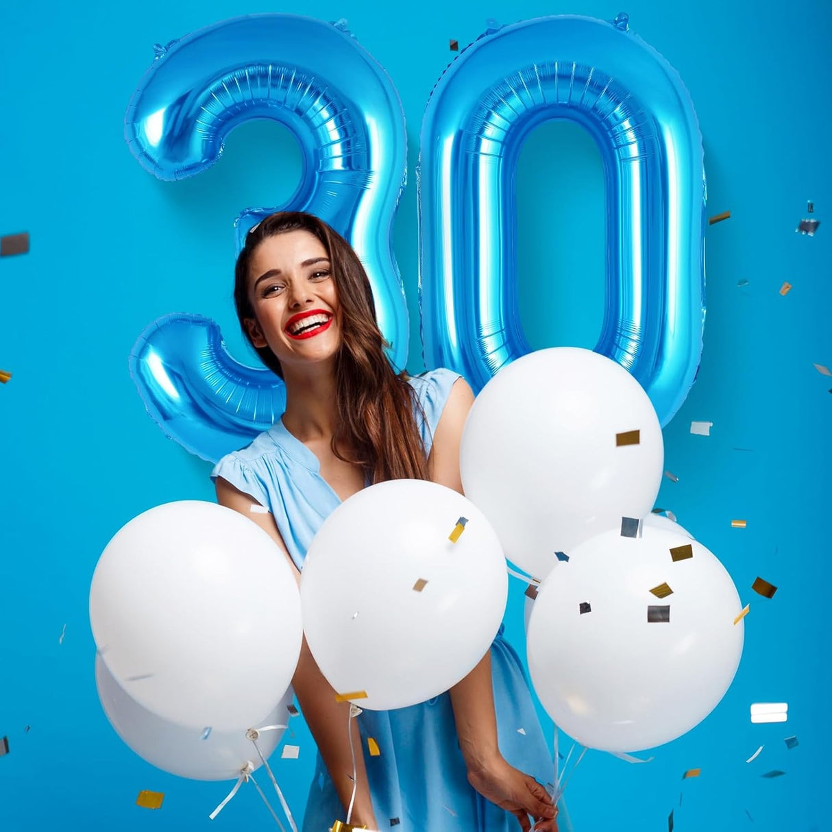 Balon din Folie Metalizata, Vivimall, Figurina Cifra, Tema Aniversare 80 cm, Ambalaj Individual, Pai inclus, Umflare cu Aer sau Heliu, Albastru, Cifra 0 - vivimall.ro