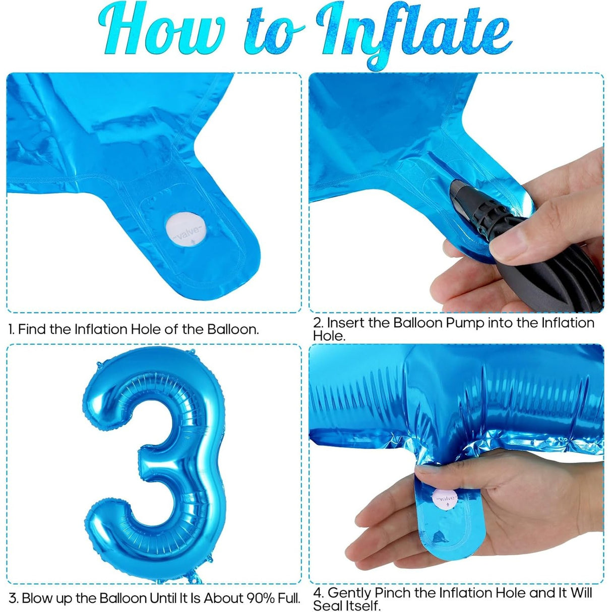 Balon din Folie Metalizata, Vivimall, Figurina Cifra, Tema Aniversare 80 cm, Ambalaj Individual, Pai inclus, Umflare cu Aer sau Heliu, Albastru, Cifra 3 - vivimall.ro