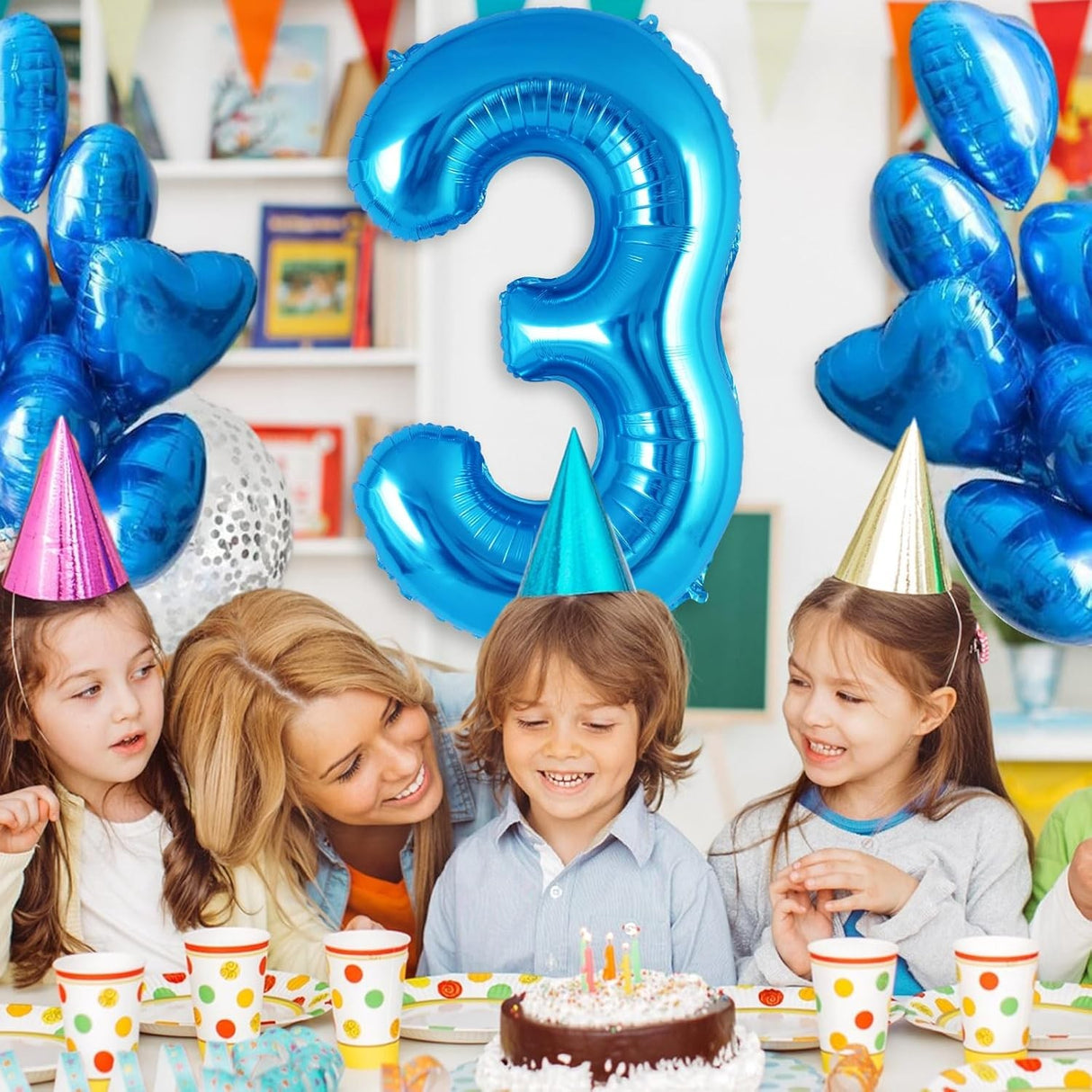 Balon din Folie Metalizata, Vivimall, Figurina Cifra, Tema Aniversare 80 cm, Ambalaj Individual, Pai inclus, Umflare cu Aer sau Heliu, Albastru, Cifra 3 - vivimall.ro