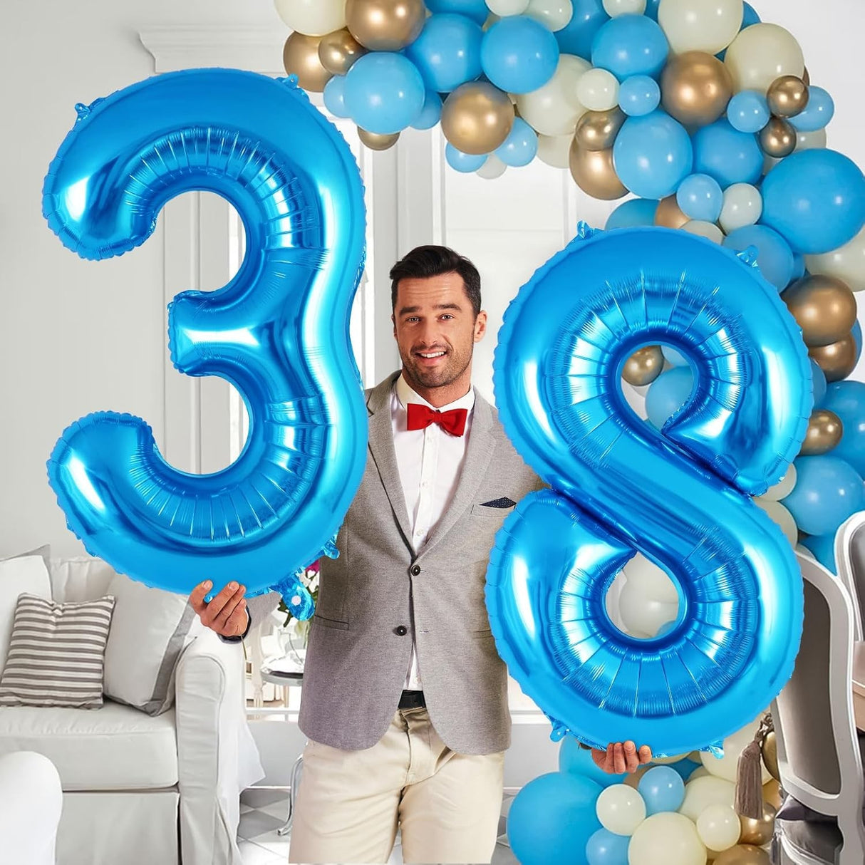 Balon din Folie Metalizata, Vivimall, Figurina Cifra, Tema Aniversare 80 cm, Ambalaj Individual, Pai inclus, Umflare cu Aer sau Heliu, Albastru, Cifra 8 - vivimall.ro