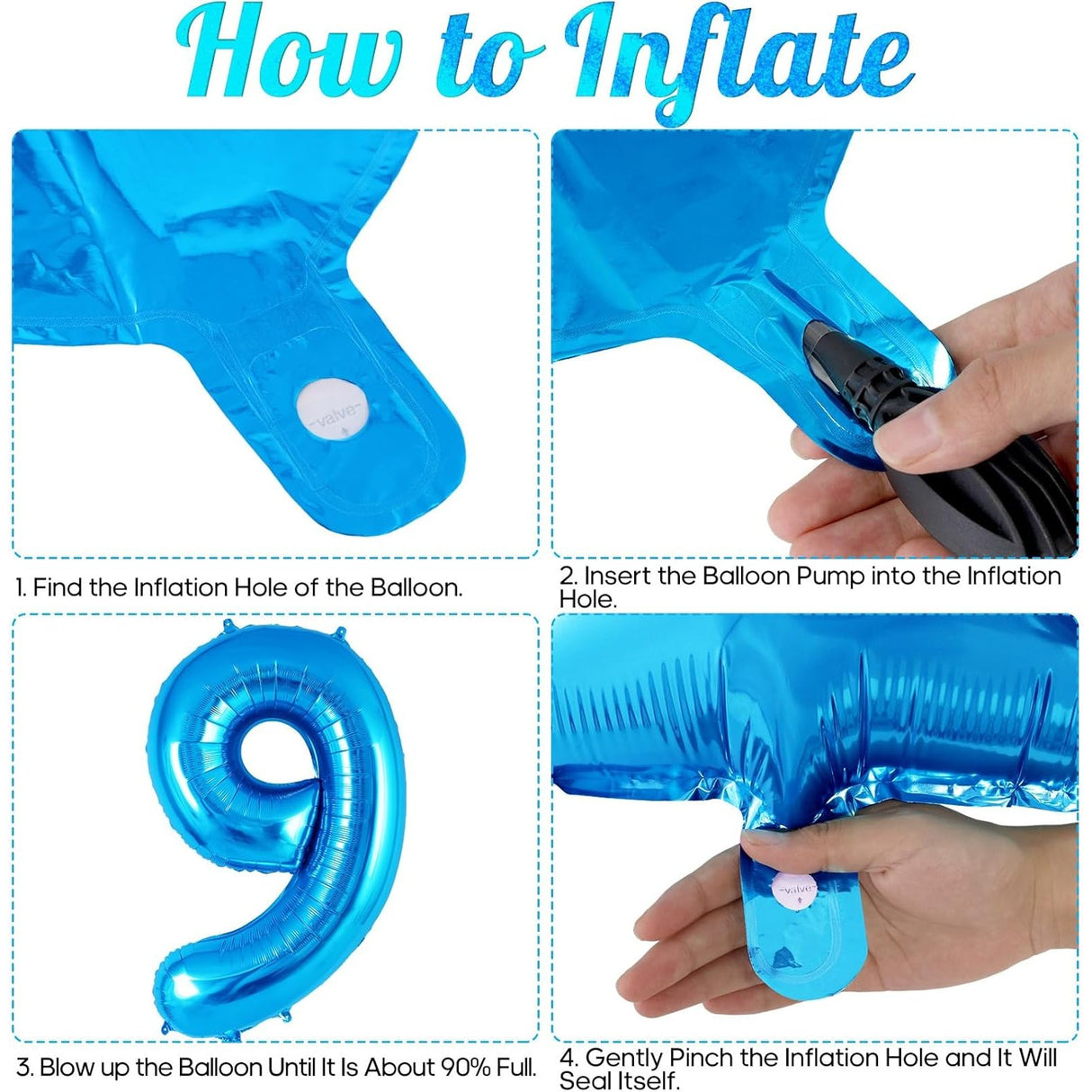 Balon din Folie Metalizata, Vivimall, Figurina Cifra, Tema Aniversare 80 cm, Ambalaj Individual, Pai inclus, Umflare cu Aer sau Heliu, Albastru, Cifra 9 - vivimall.ro