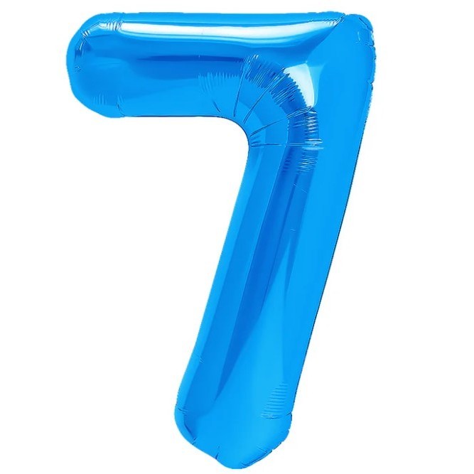 Balon din Folie Metalizata, Vivimall, Figurina Cifra, Tema Aniversare 80 cm, Ambalaj Individual, Pai inclus, Umflare cu Aer sau Heliu, Albastru, Cifra 7 - vivimall.ro