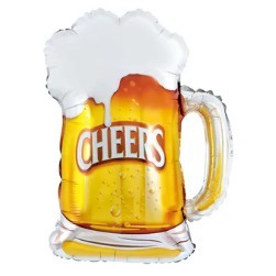 Balon din Folie Metalizata, Vivimall, Figurina Halba de Bere, Model Cheers, Tematica Petrecere, 58x73 cm, Ambalaj Individual, Pai Inclus, Umflare cu Aer sau Heliu, Galben