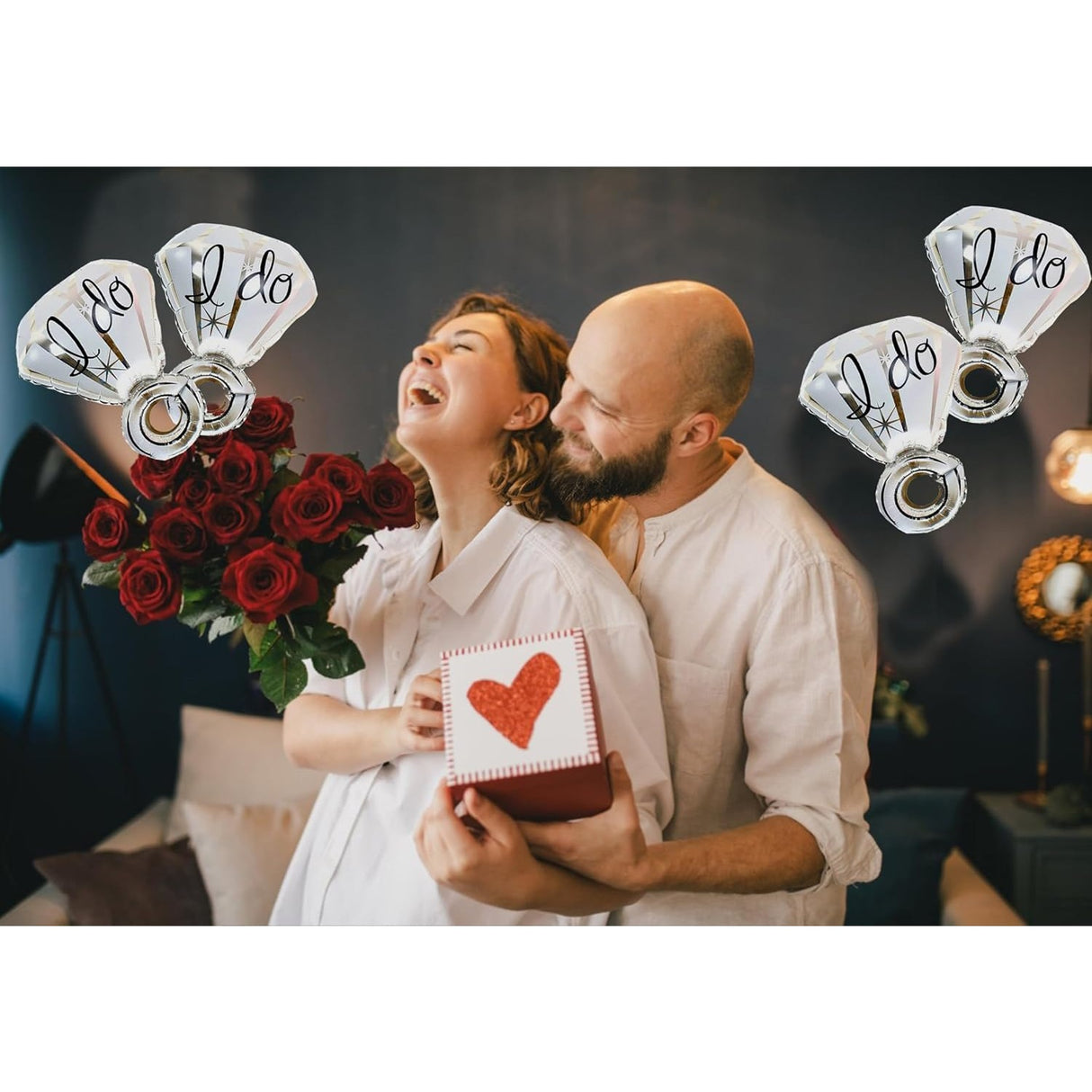 Balon din Folie Metalizata, Vivimall, Figurina Inel de Logodna, Model Diamant, Tema Nunta, 60 cm, Ambalaj Individual, Pai Inclus, Umflare cu Aer sau Heliu, Alb - vivimall.ro