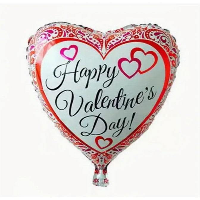 Balon din Folie Metalizata, Flippy, Figurina Inimioara, Model Happy Valentine's Day, Tematica Iubire, 45 cm, Ambalaj Individual, Pai Inclus, Umflare cu Aer sau Heliu, Rosu