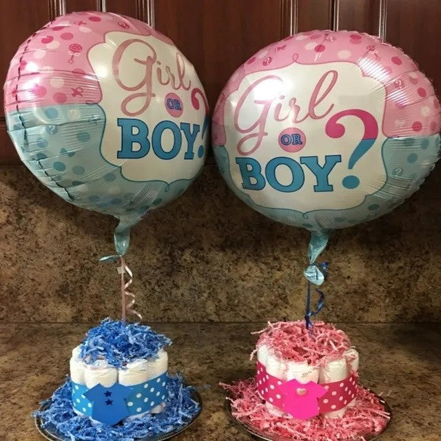 Balon din Folie Metalizata, Vivimall, Figurina Rotunda, Model Girl or Boy, Tema Gender Reveal, 45 cm, Ambalaj Individual, Pai Inclus, Umflare cu Aer sau Heliu, Albastru/Roz - vivimall.ro