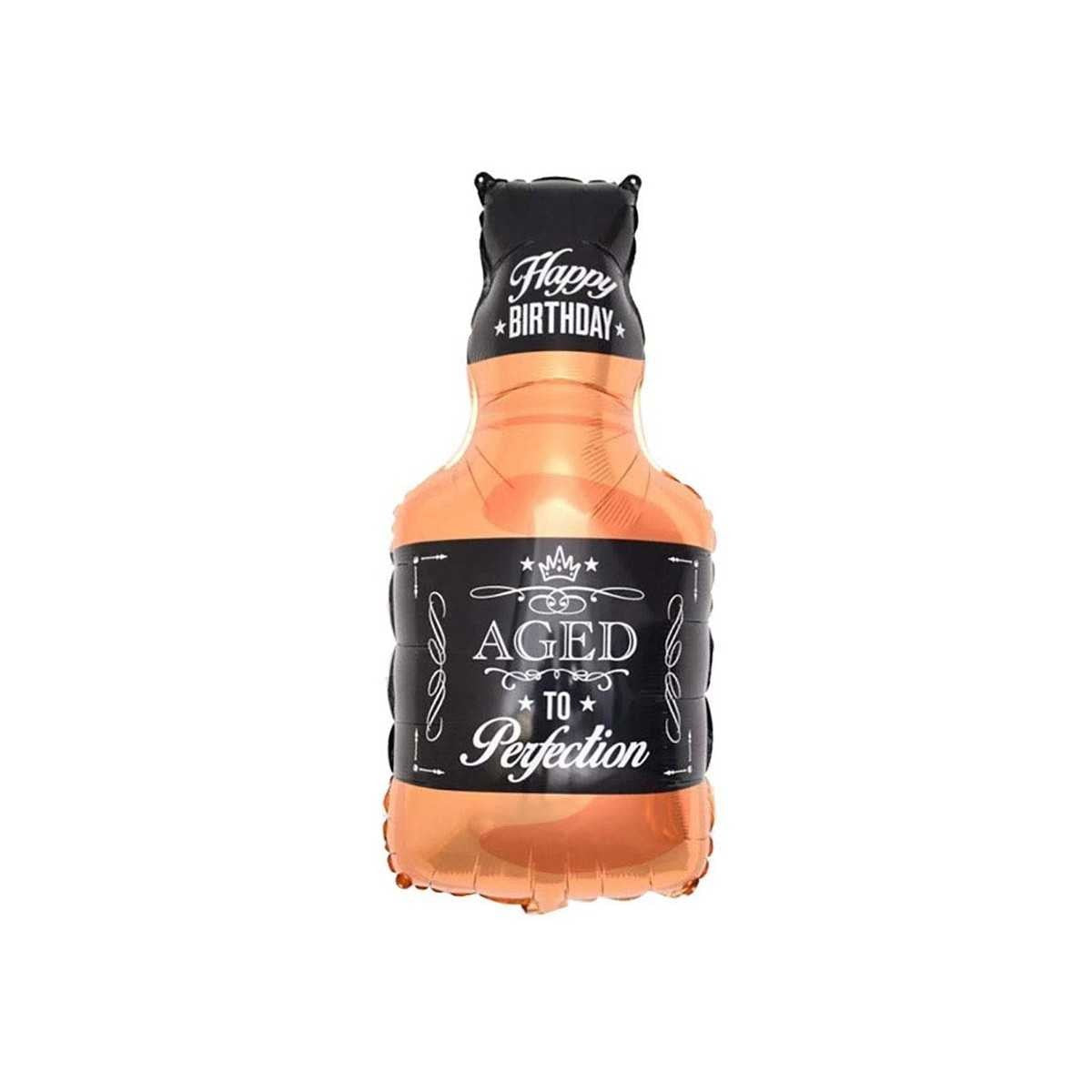 Balon din Folie Metalizata, Flippy, Figurina Sticla de Whisky, Tema Aniversare, 90x45 cm, Ambalaj Individual, Pai Inclus, Umflare cu Aer sau Heliu, Maro