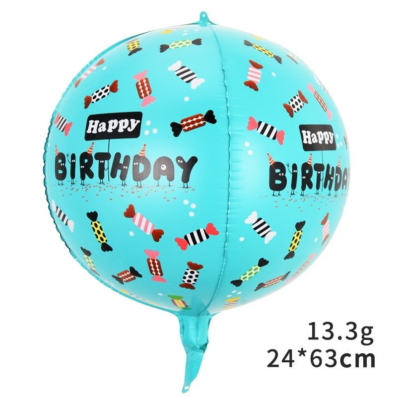 Balon din Folie Metalizata, Flippy, Figurine 4D, Model Happy Birthday, Tematica Aniversara Bombonele, 63x24 cm, Ambalaj Individual, Pai Inclus, Umflare cu Aer sau Heliu, Blue