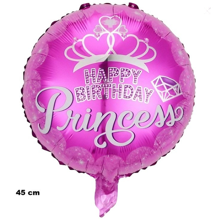 Balon din Folie Metalizata, Flippy, Figurine, Model Princess, Happy Birthday, Tematica Aniversare, 45 cm, Ambalaj Individual, Pai Inclus, Umflare cu Aer sau Heliu, Multicolor