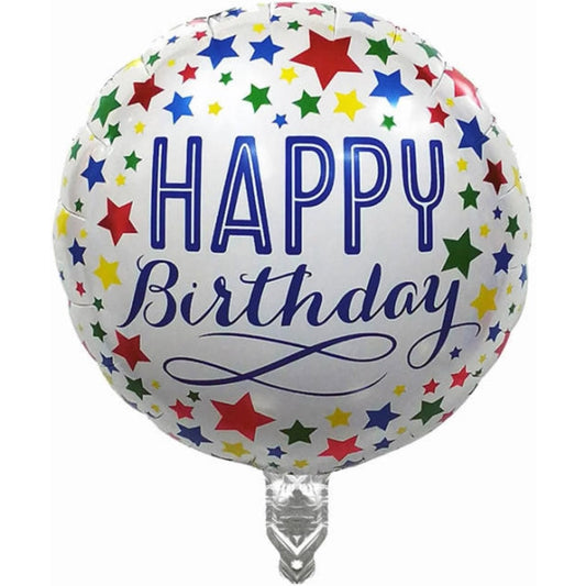 Balon Din Folie Metalizata, Mini Figurina Rotunda, Model Happy Birthday, Tema Aniversare, 45 Cm, Ambalaj Individual, Pai Inclus, Umflare Cu Aer Sau Heliu,