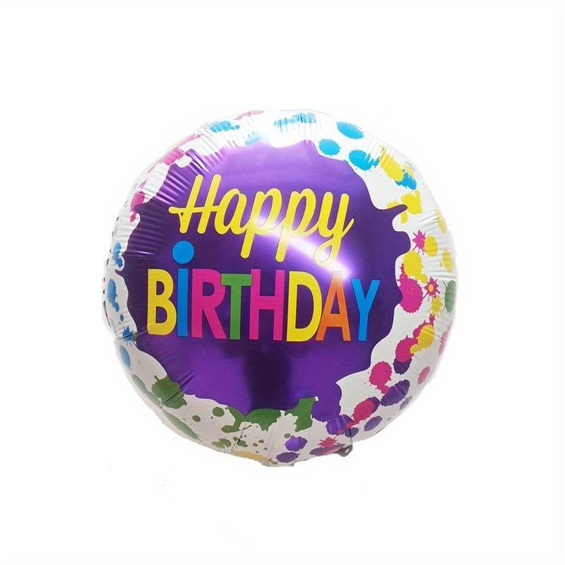 Set 3 Baloane din Folie Metalizata, Flippy, Mini Figurina Rotunda, Model Happy Birthday, 45 cm, Ambalaj Individual, Pai inclus, Umflare cu Aer sau cu Heliu, Multicolor