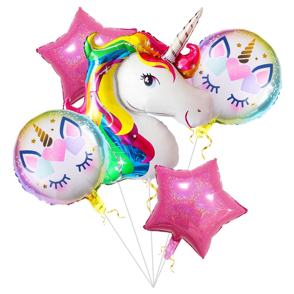 Balon din Folie Metalizata, Flippy, Mini Figurina Rotunda, Model Unicorn, Happy Birthday, Tematica Aniversare, 45 cm, Ambalaj Individual, Pai Inclus, Umflare cu Aer sau Heliu, Multicolor