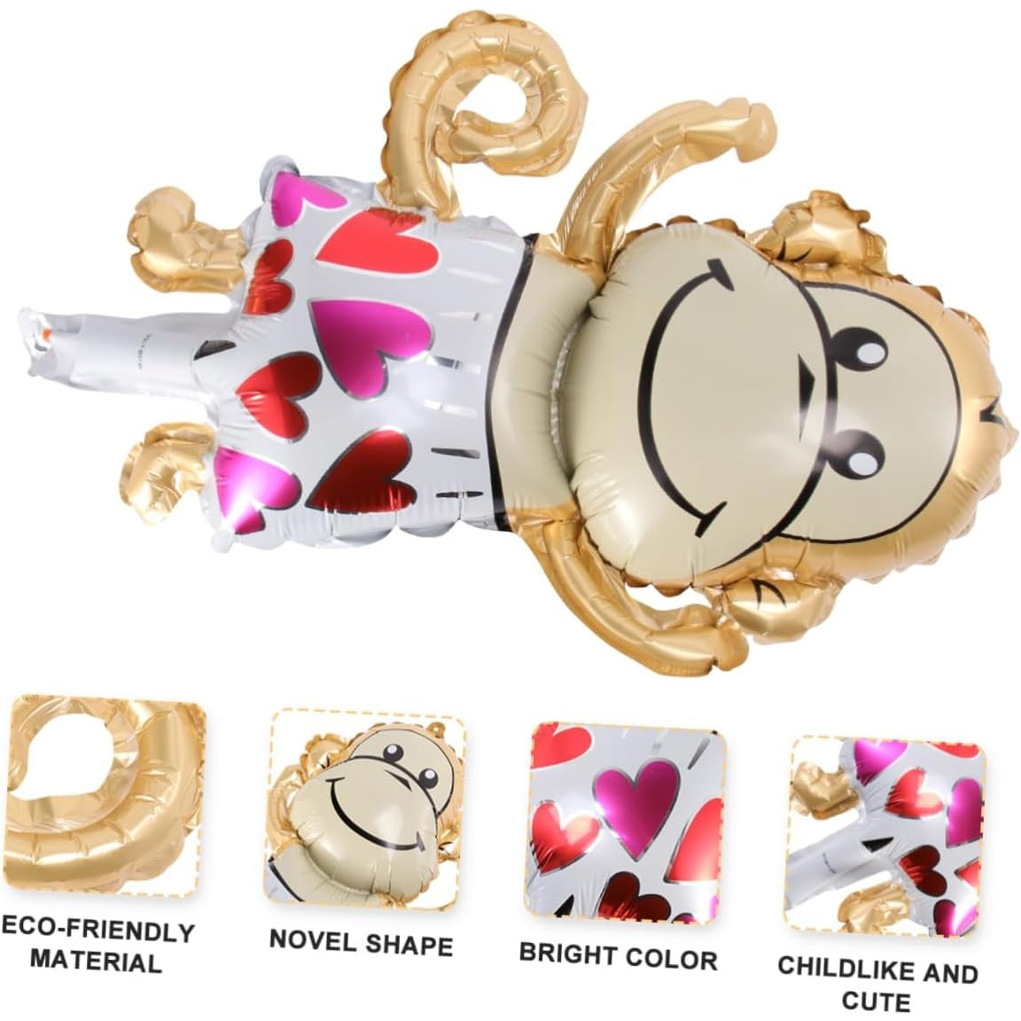 Balon din Folie Metalizata, Vivimall, Mini Figurine Animalute, Model Maimutica, Tematica Aniversare, 45x28 cm, Ambalaj Individual, Pai Inclus, Umflare cu Aer sau Heliu, Multicolor